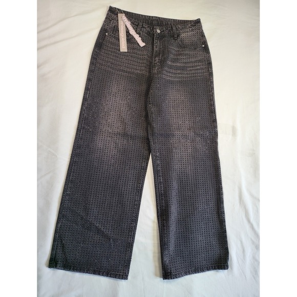 Missguided Pants - NWT Missguided Wide‎ Leg High Rise Rhinestone Embellished Jeans 30